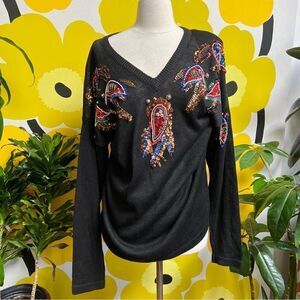 Vintage 80s Maximalist Bedazzled Fran Fine Style Oversized Sweater Tunic Dress